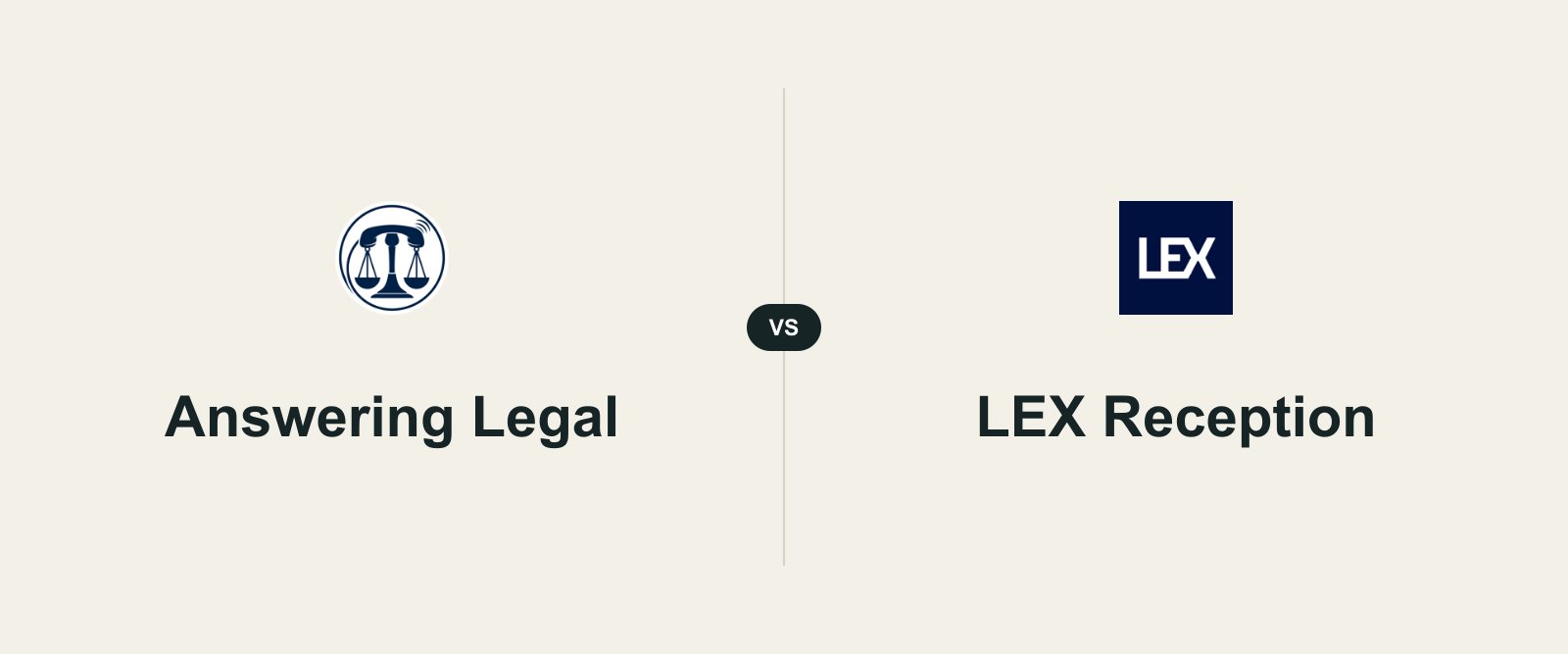 Comparison graphic with Answering Legal, LEX Reception on a warm beige background