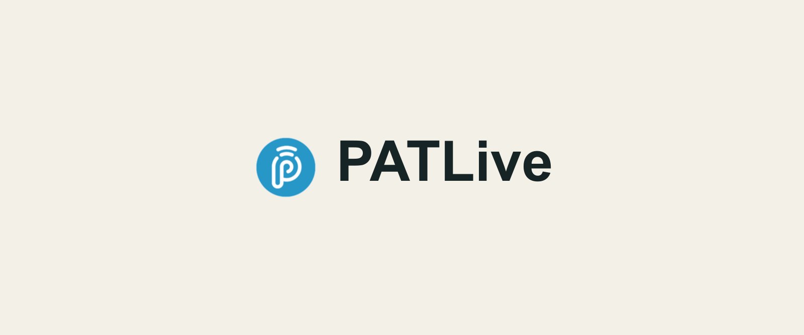 Brand graphic for PATLive on a warm beige background